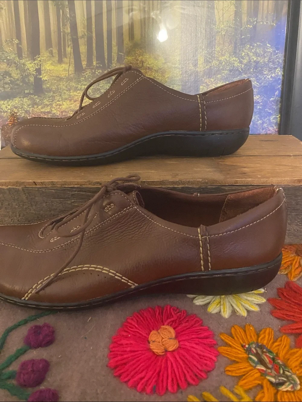 Clarks Brown Leather Casual Women's Flats